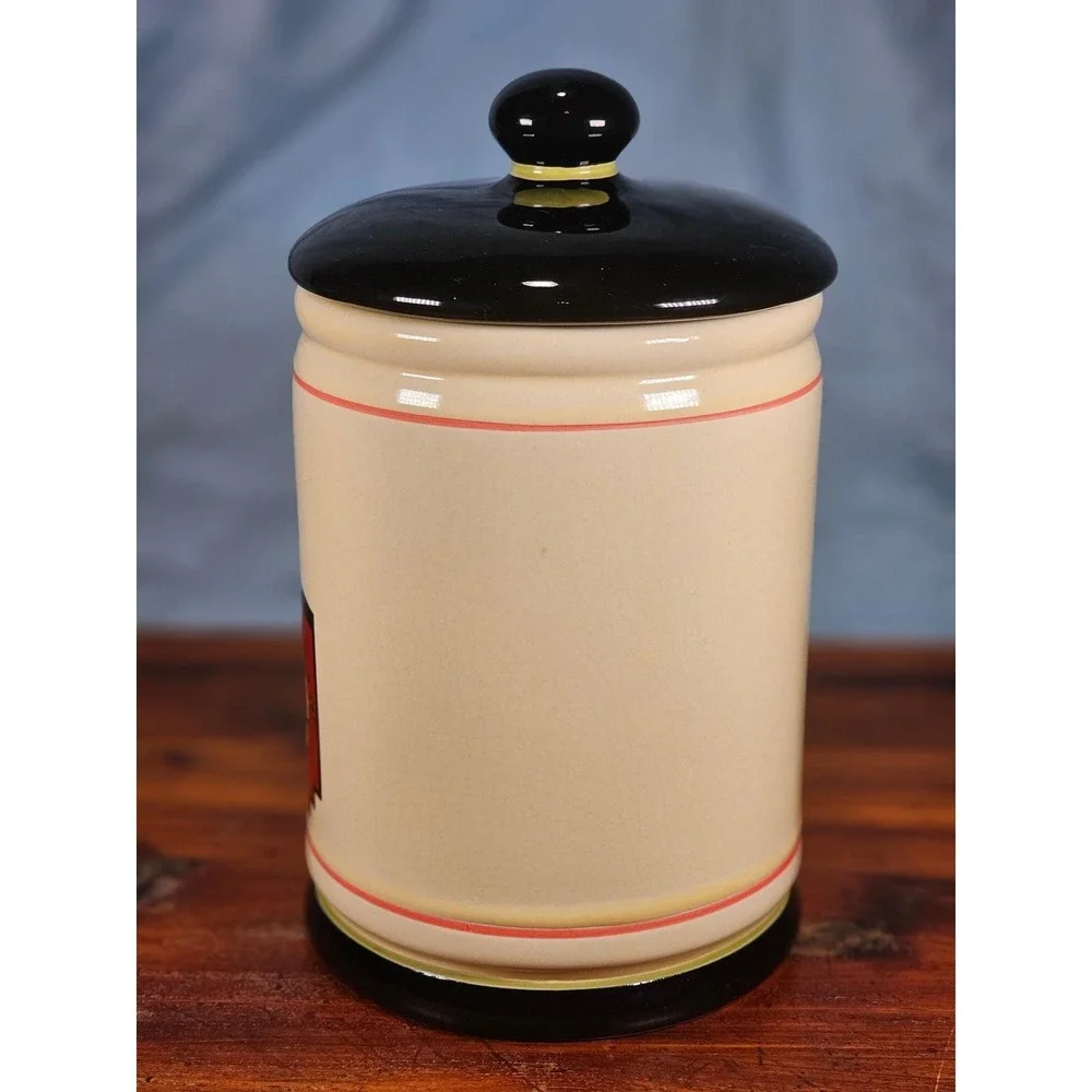 Vintage OGGI French Wine Label Ceramic Canister With Lid 9 In